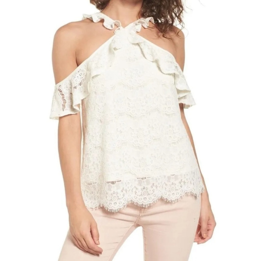 NWT Women’s Love Fire Lace Cold Shoulder Top size Medium Ruffle coquette